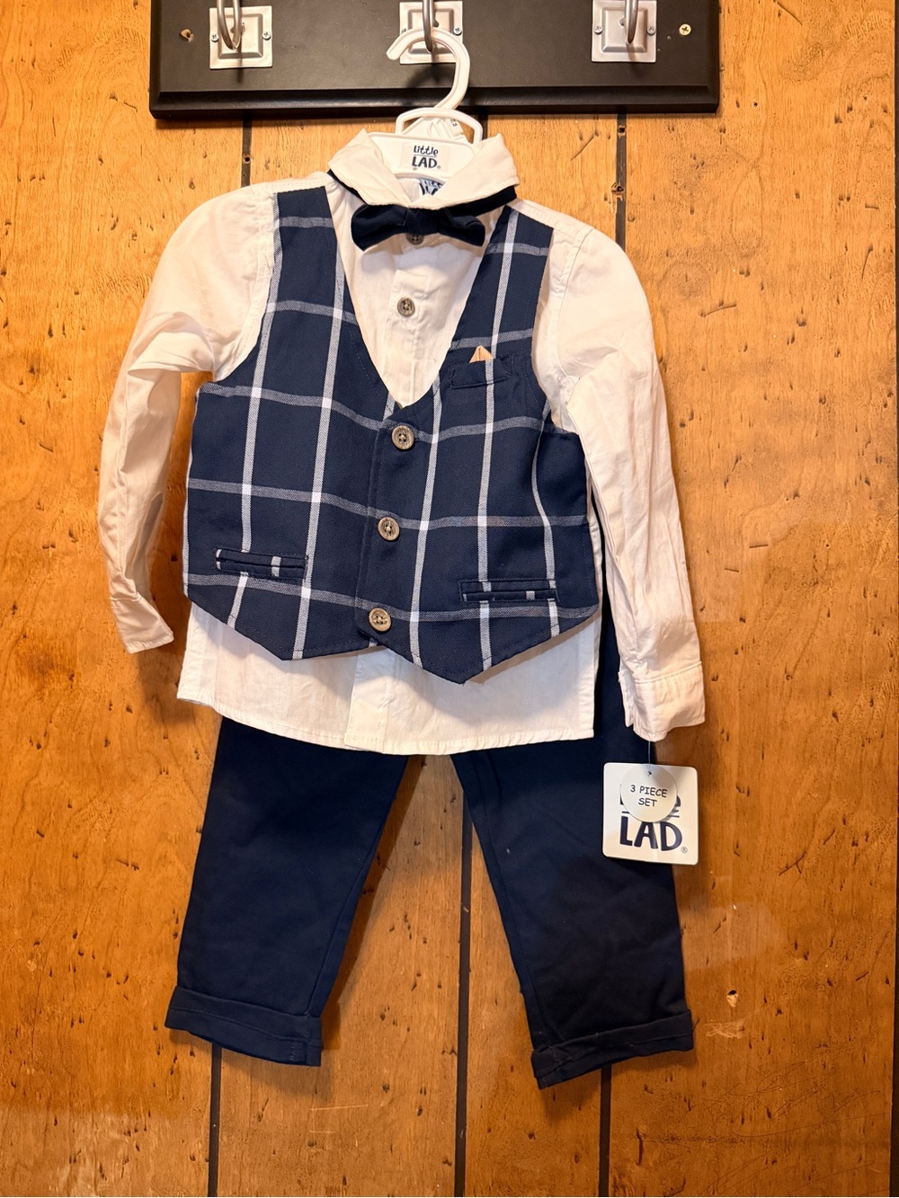 LAD Navy Plaid Vest & Bow Tie 3-Piece Kids Matching Set